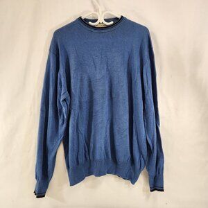 Saks Fifth Avenue Mens Pullover Sweater Size M Blue w/ Black Trim Cotton Blend